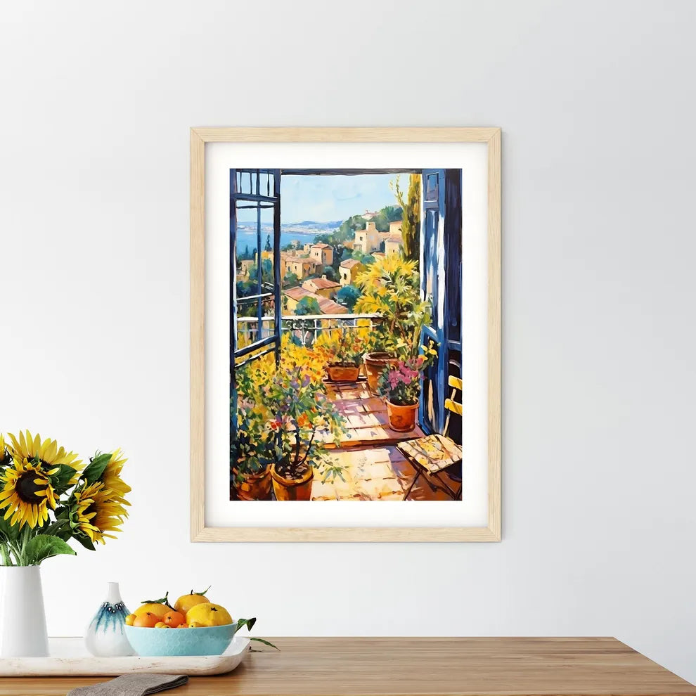 Painting Of A Balcony With Plants And Flowers Art Print Size Chart