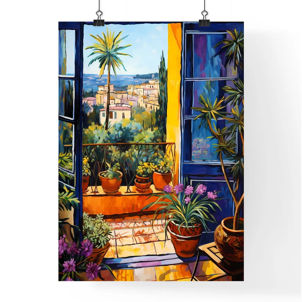 Painting Of A Balcony With Plants And Trees Art Print Poster