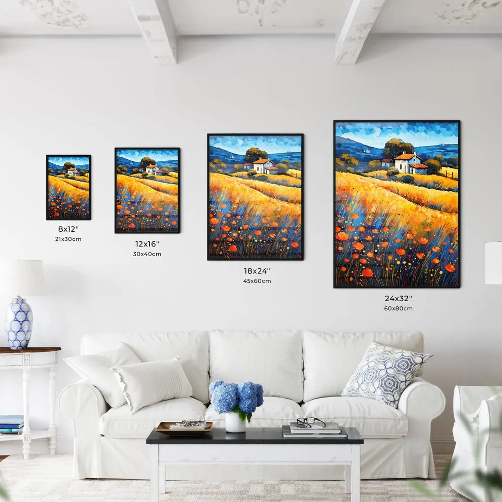 Painting Of A House In A Field Of Flowers Ar Wall Art