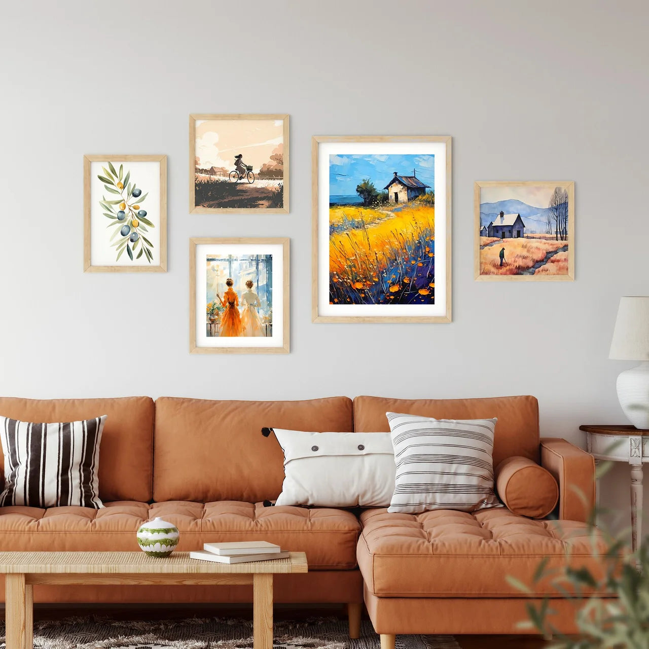 Painting Of A House In A Field Of Flowers Ar Framed Print