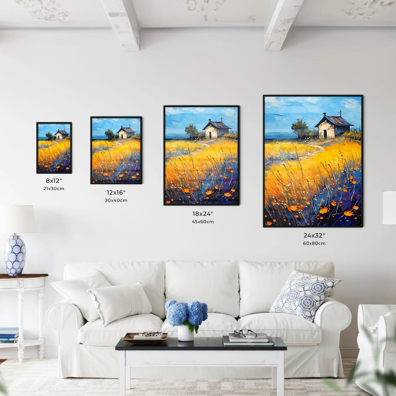 Painting Of A House In A Field Of Flowers Ar Wall Art