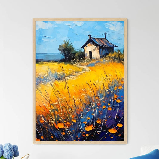 Painting Of A House In A Field Of Flowers Ar - Framed Art Print