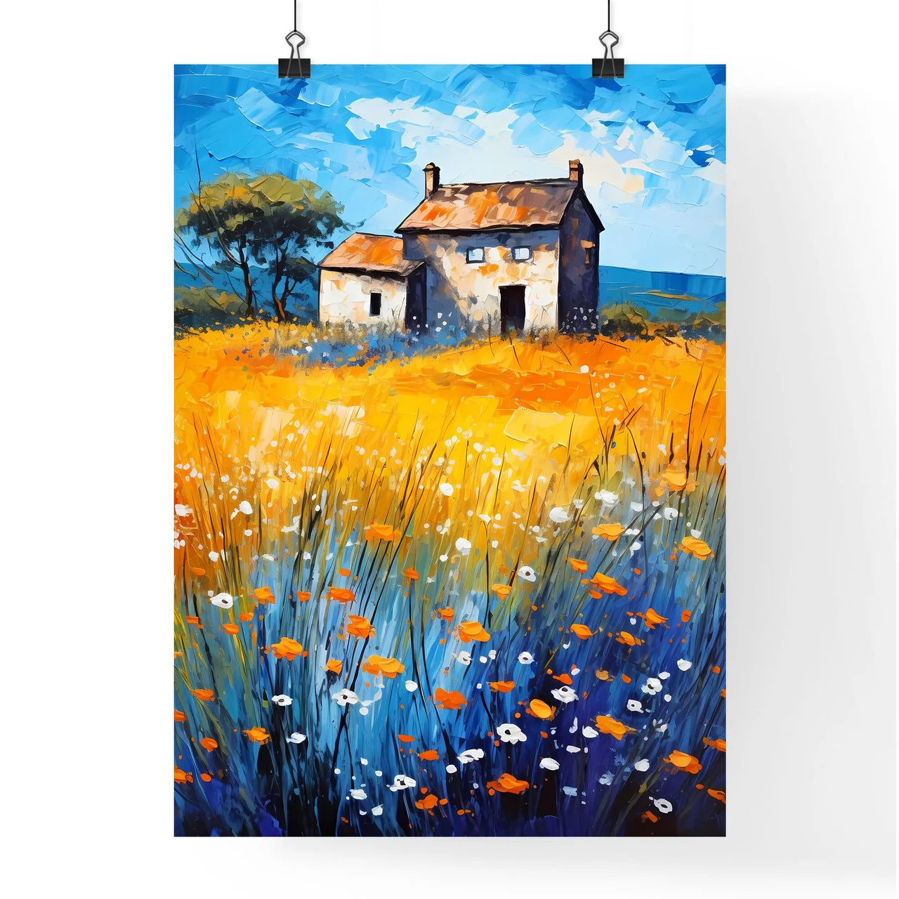 Painting Of A House In A Field Of Flowers Art Print Poster