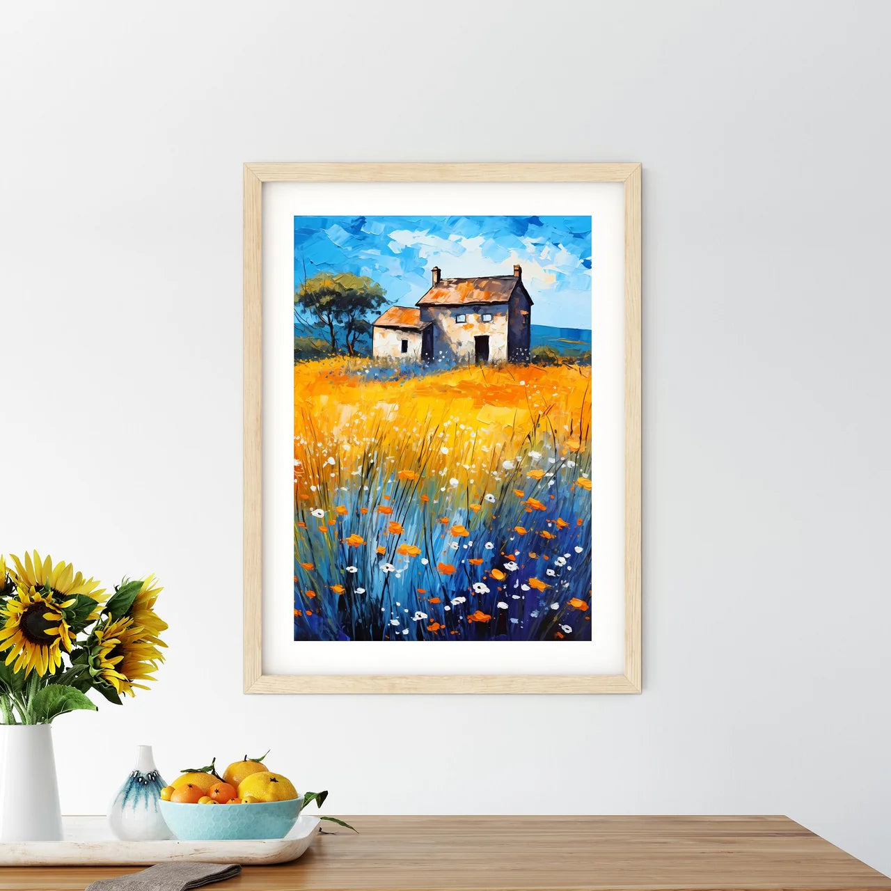 Painting Of A House In A Field Of Flowers Art Print Size Chart