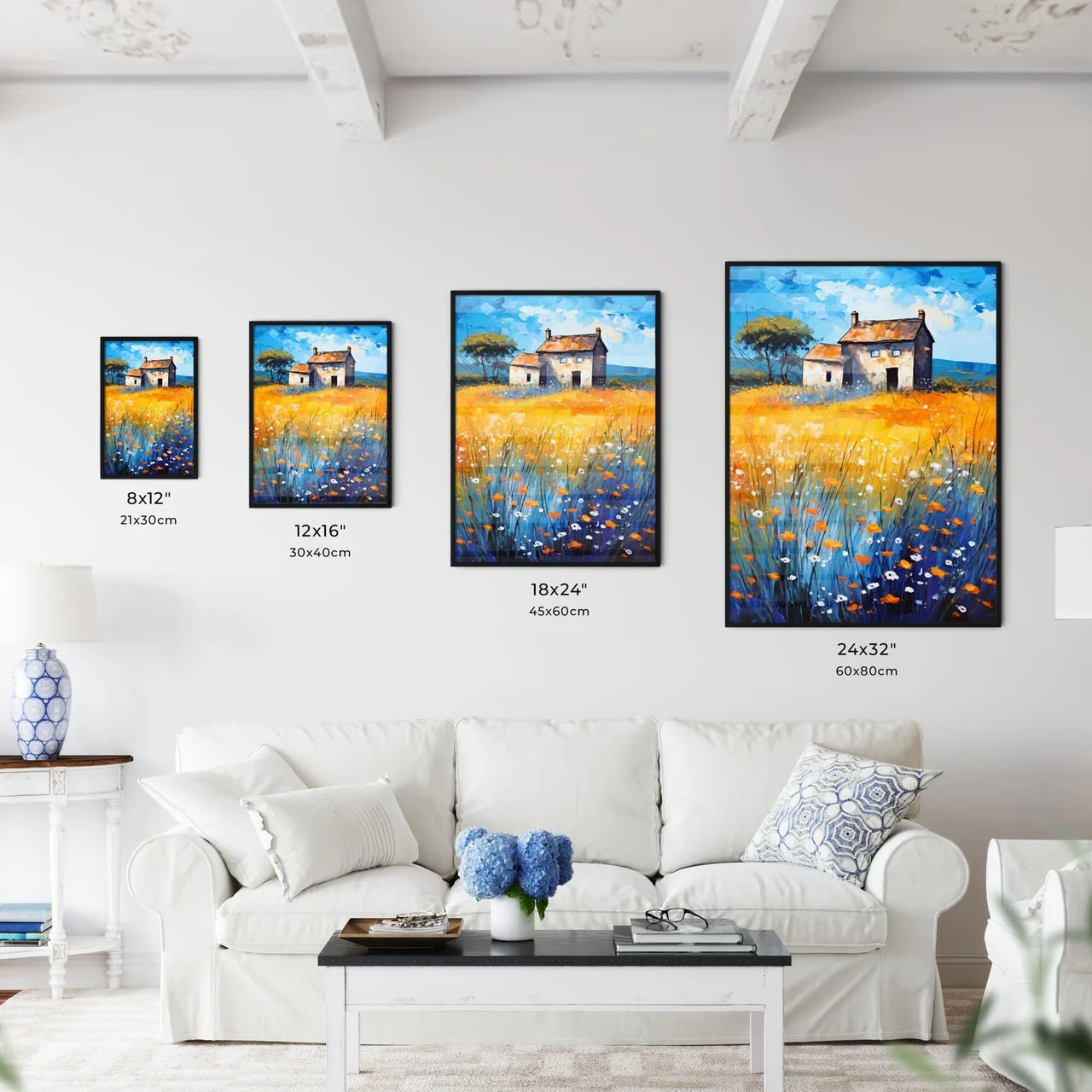 Painting Of A House In A Field Of Flowers Art Print Interior Design