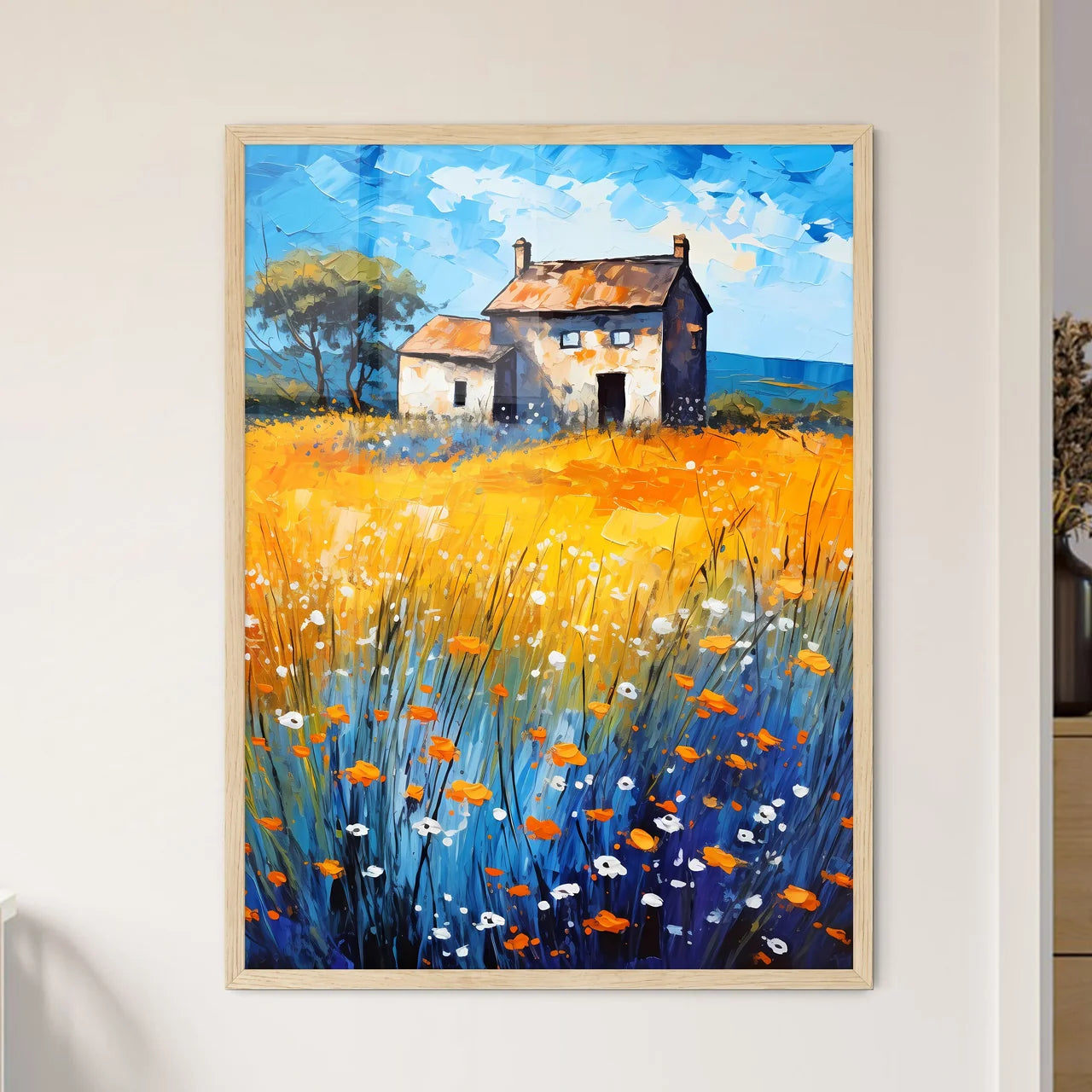 Painting Of A House In A Field Of Flowers Art Print Framed Art
