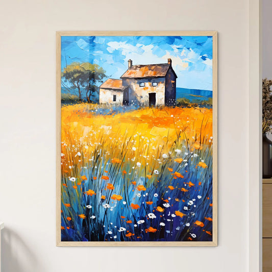 Painting Of A House In A Field Of Flowers Art Print Framed Art