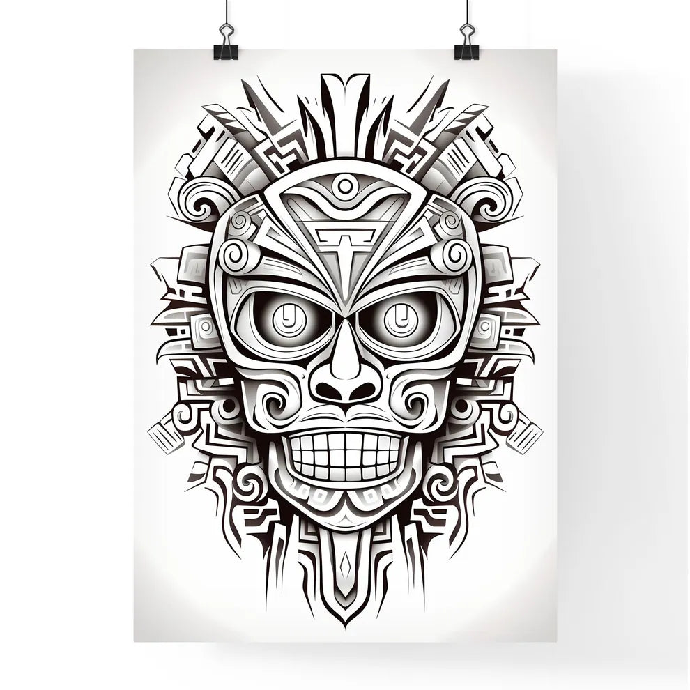 Black And White Drawing Of A Mask Art Prin Poster