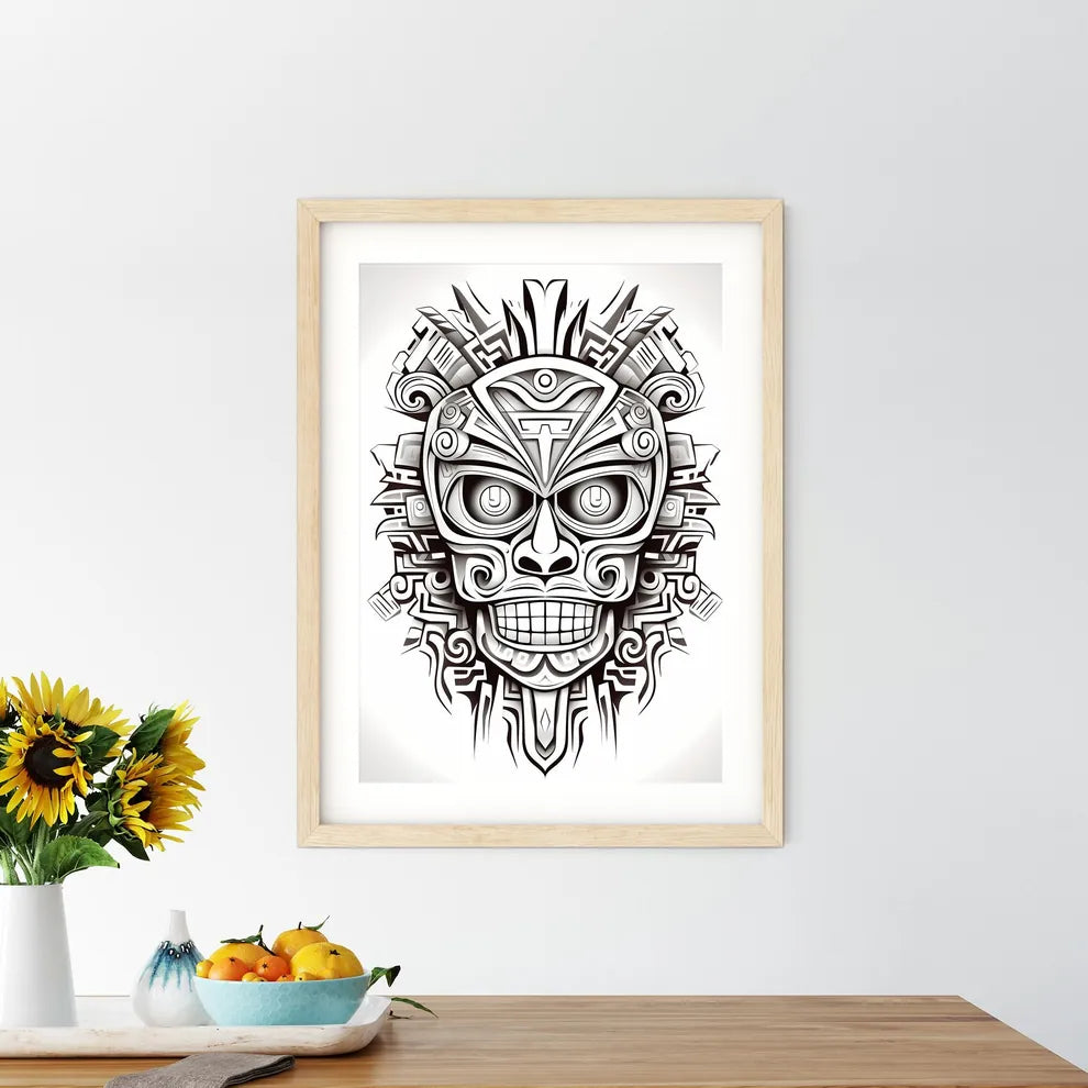 Black And White Drawing Of A Mask Art Prin - Kitchen Hangings