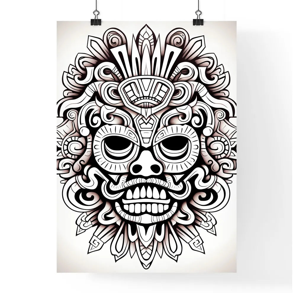 Black And White Drawing Of A Mask Art Prin Poster