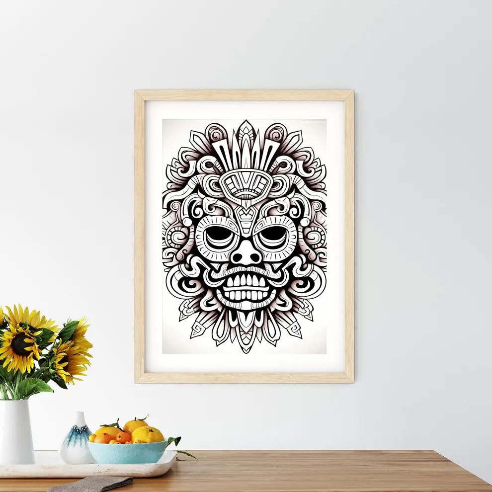 Black And White Drawing Of A Mask Art Prin - Kitchen Hangings