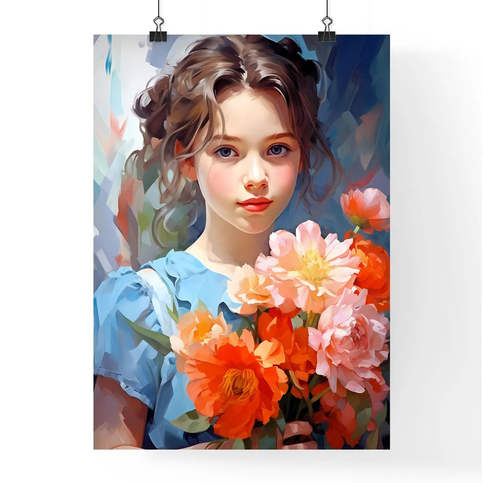 Girl Holding Flowers Art Prin Poster