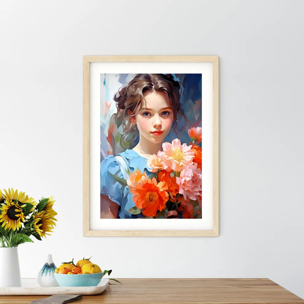 Girl Holding Flowers Art Prin - Kitchen Hangings