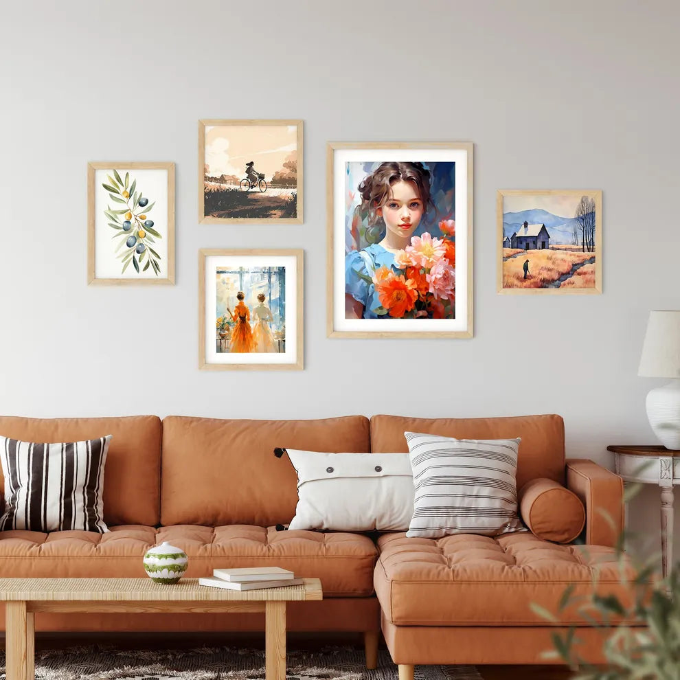 Girl Holding Flowers Art Prin Framed Print