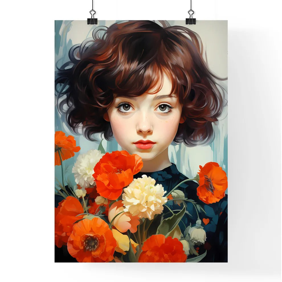 Girl With Red Hair Holding Flowers Art Prin Poster