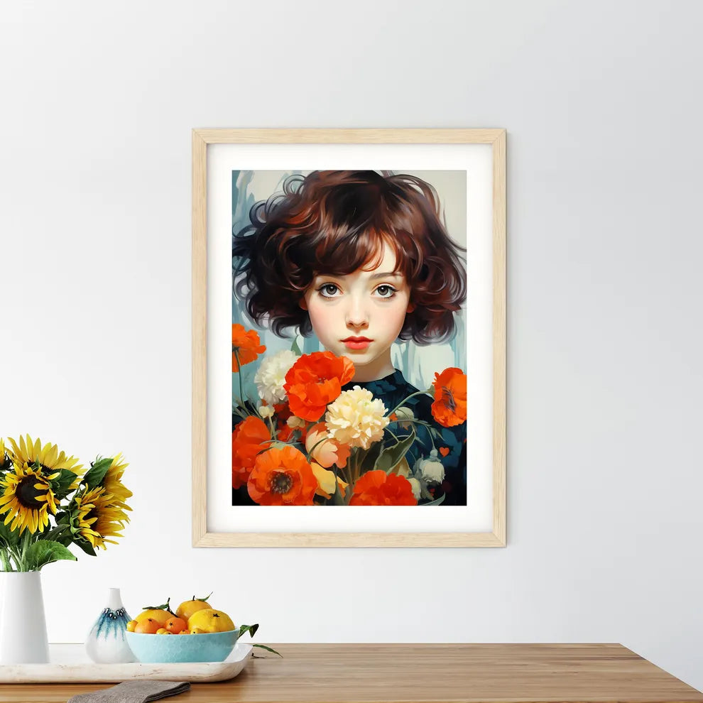 Girl With Red Hair Holding Flowers Art Prin - Kitchen Hangings