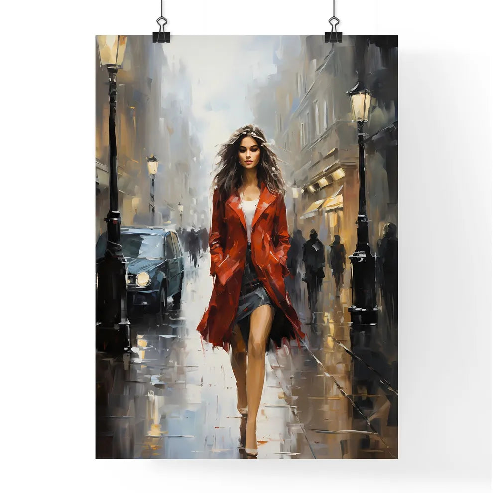 Woman Walking On A Wet Street Art Print Poster