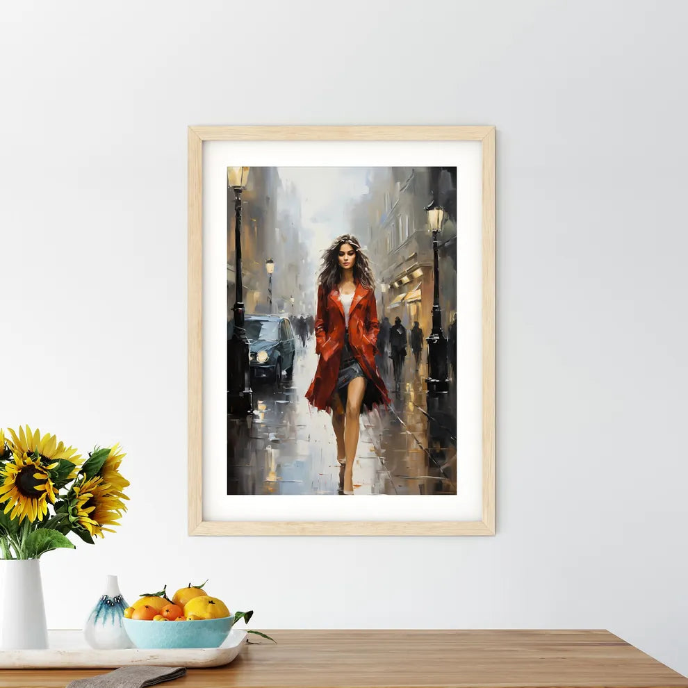 Woman Walking On A Wet Street Art Print Size Chart