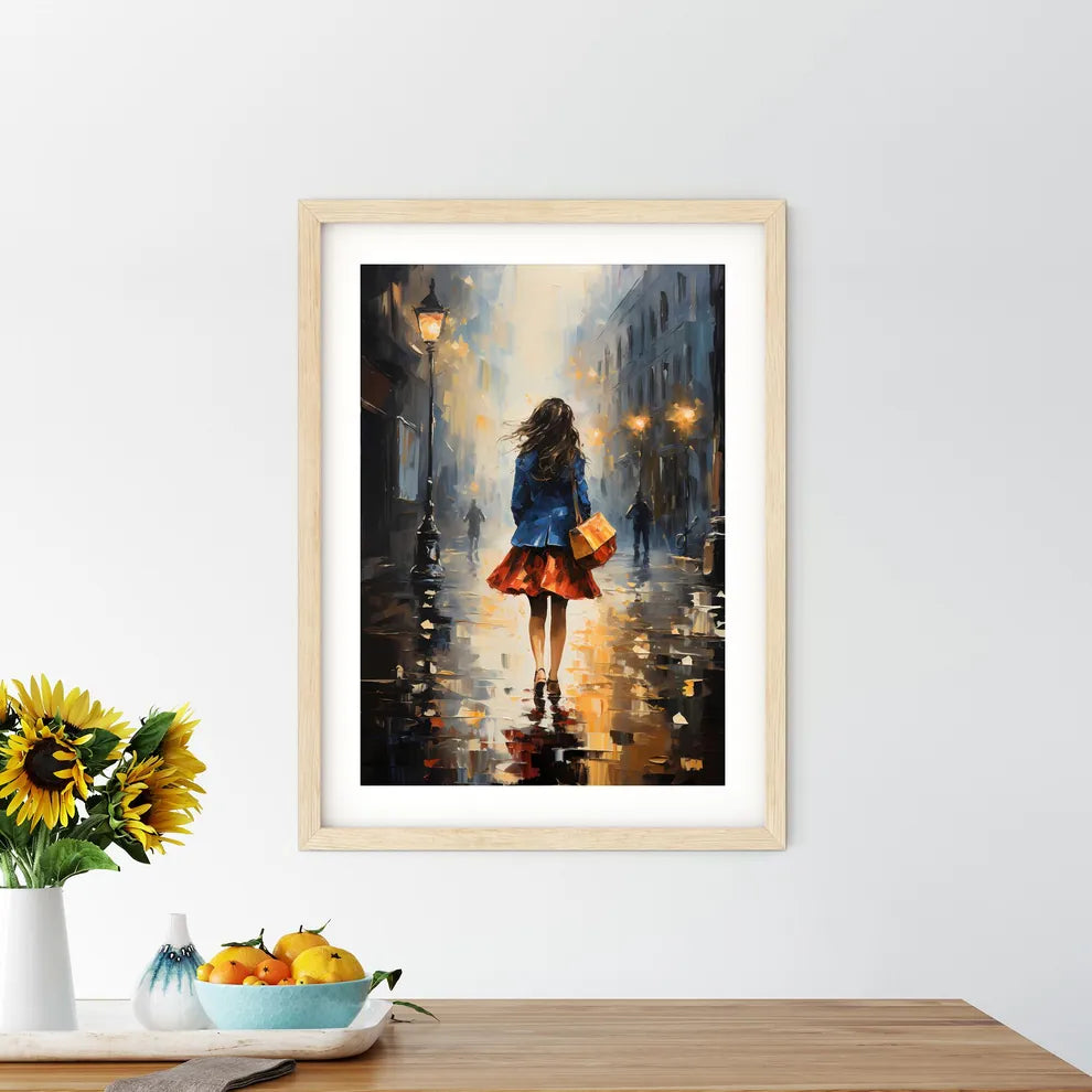 Woman Walking In A City Street Art Print Size Chart