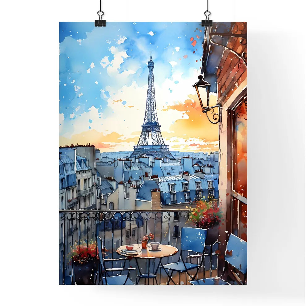 Watercolor Painting Of A City With A Tower In The Distance Art Print Poster