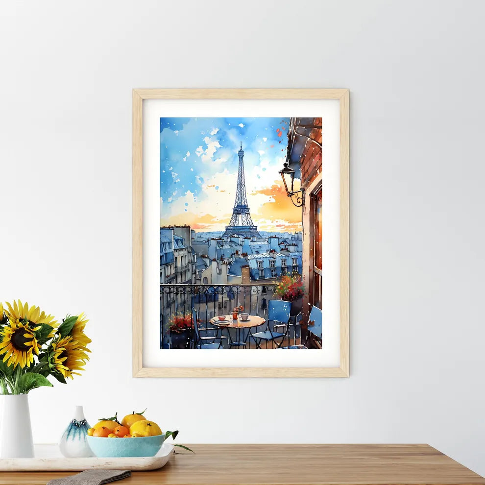 Watercolor Painting Of A City With A Tower In The Distance Art Print Size Chart