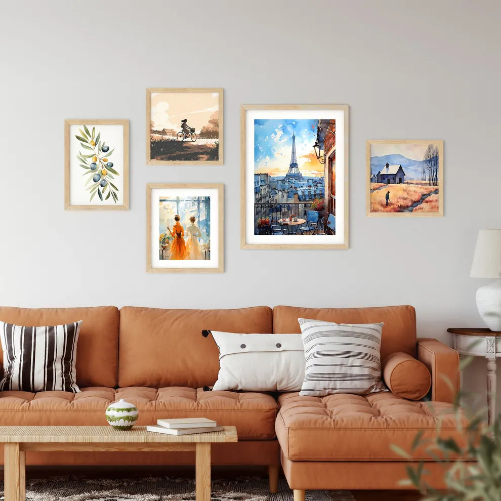 Watercolor Painting Of A City With A Tower In The Distance Art Print Custom Print