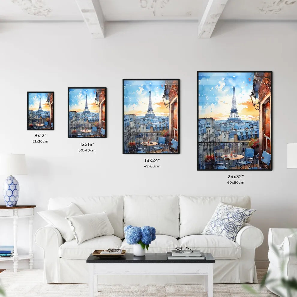 Watercolor Painting Of A City With A Tower In The Distance Art Print Interior Design
