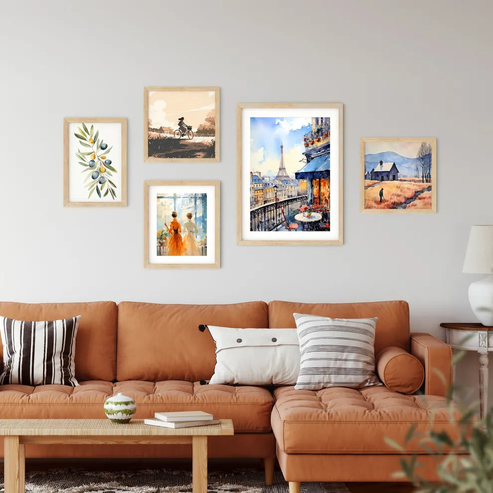 Watercolor Painting Of A Balcony With A Tower In The Background Art Print Custom Print