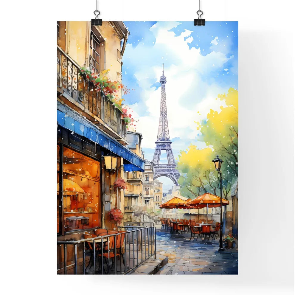 Watercolor Of A Street With A Tower In The Background Art Print Poster