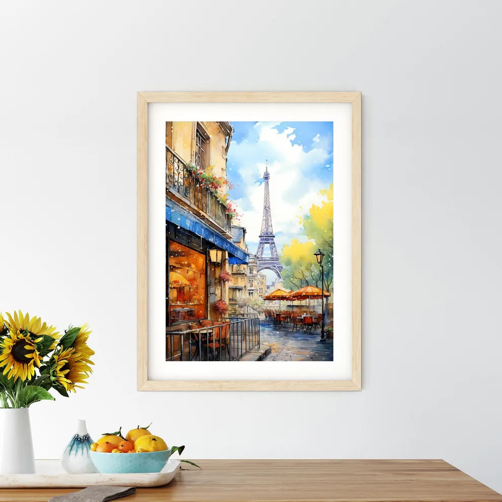 Watercolor Of A Street With A Tower In The Background Art Print Size Chart