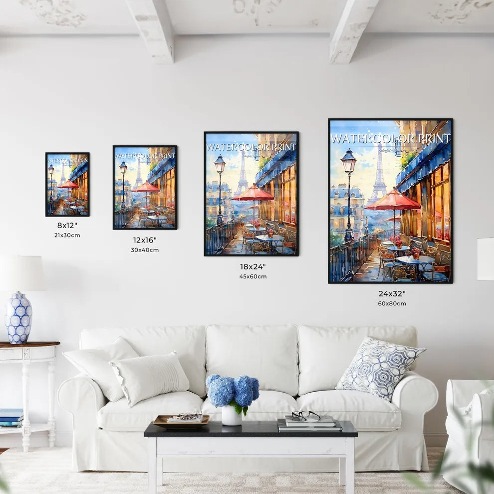Watercolor Of A Street With A Tower In The Background Art Print Size Chart