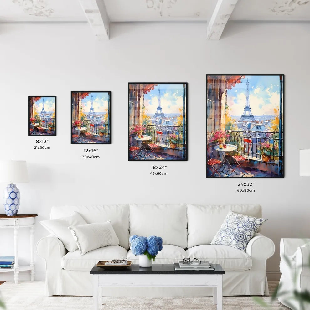 Watercolor Painting Of A Balcony With A Tower In The Background Art Print Interior Design