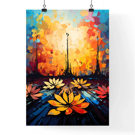 Painting Of Flowers In Front Of A Colorful E Poster