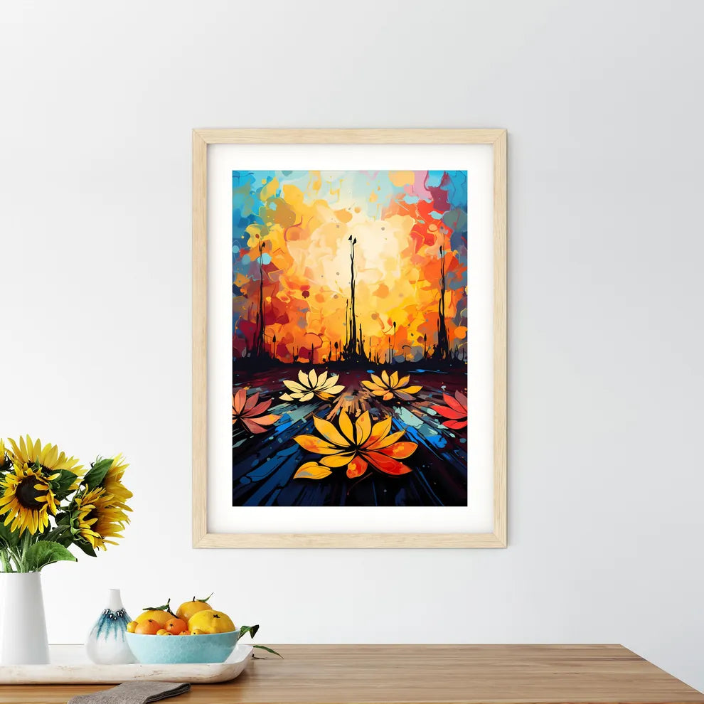 Painting Of Flowers In Front Of A Colorful E - Kitchen Hangings