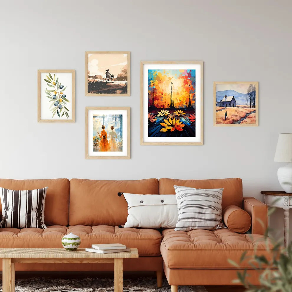 Painting Of Flowers In Front Of A Colorful E Framed Print