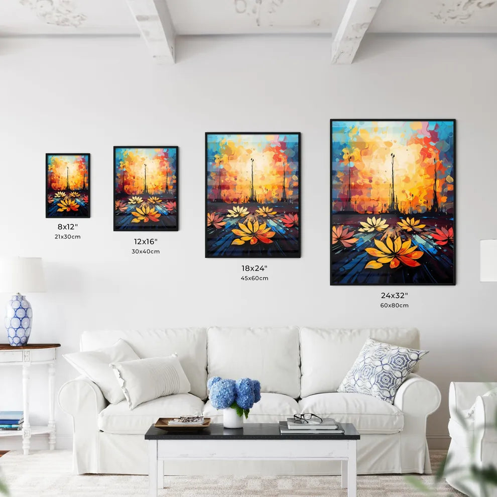Painting Of Flowers In Front Of A Colorful E Wall Art