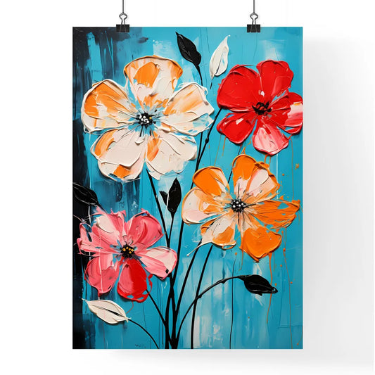 Painting Of Flowers On A Blue Background Art Poster