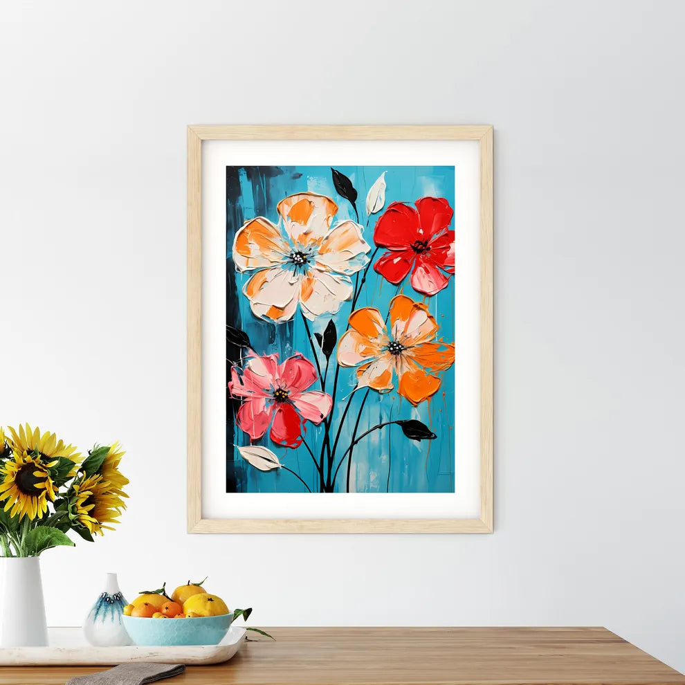Painting Of Flowers On A Blue Background Art - Kitchen Hangings