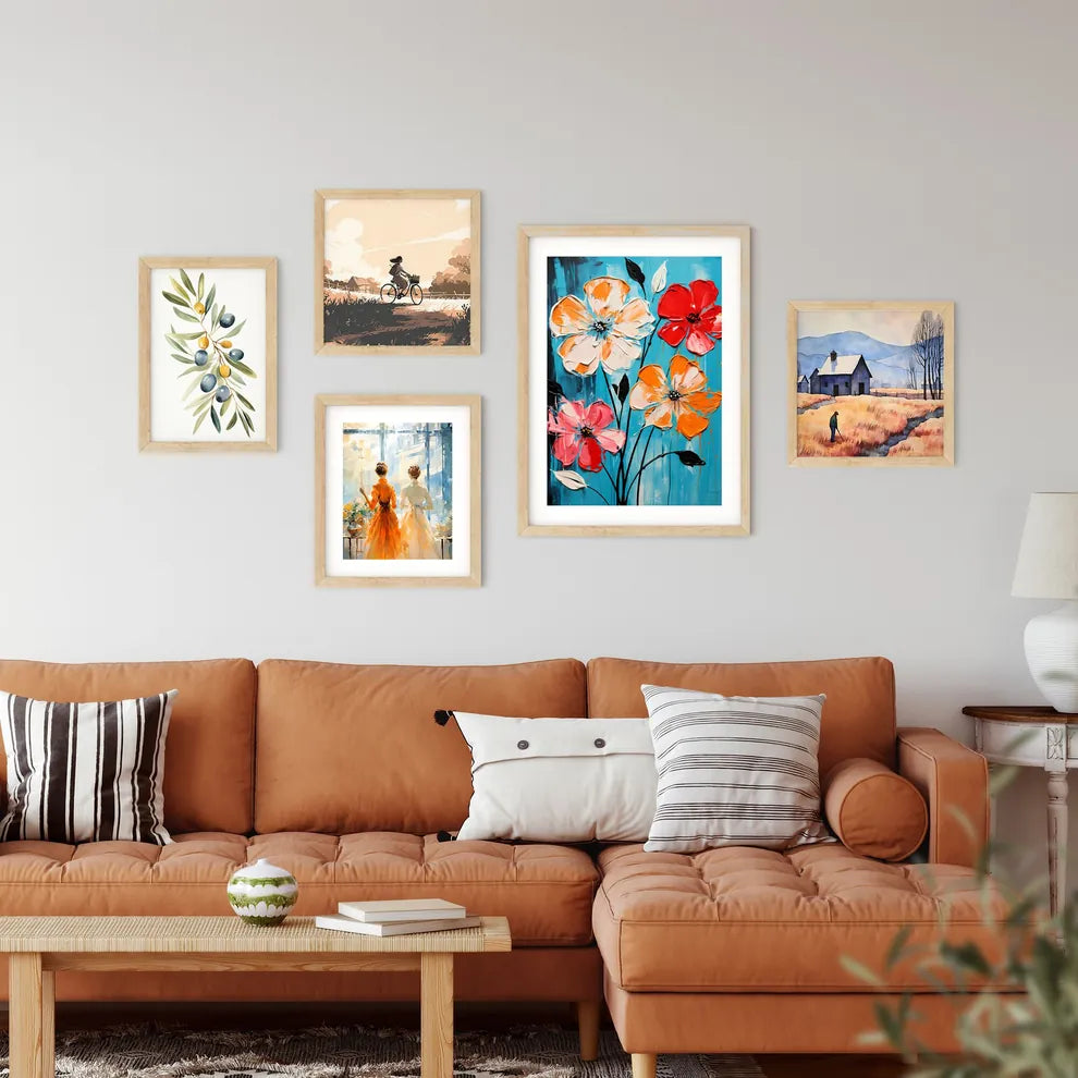 Painting Of Flowers On A Blue Background Art Framed Print