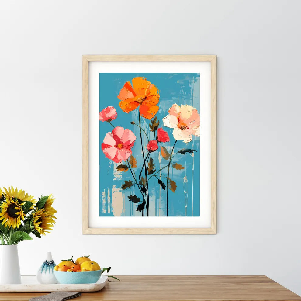 Painting Of Flowers On A Blue Background Art - Kitchen Hangings