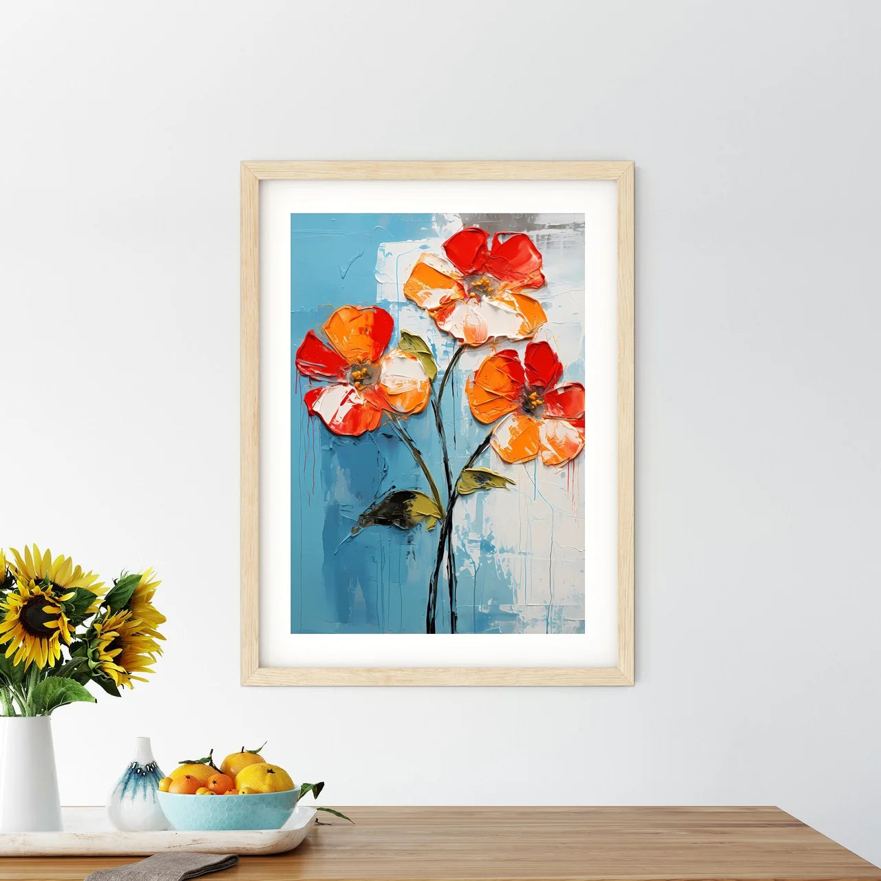 Painting Of Flowers On A Blue Background Art - Kitchen Hangings