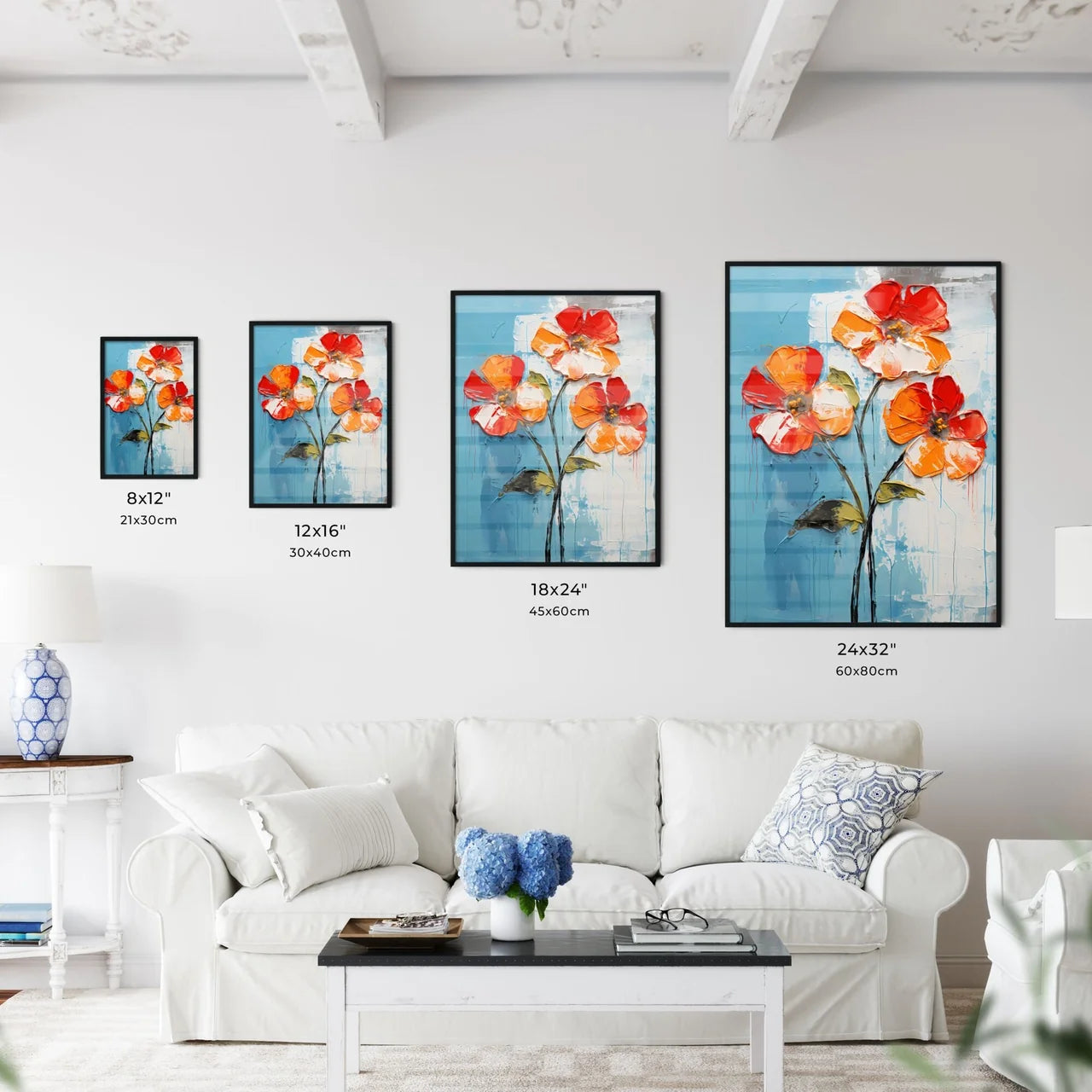 Painting Of Flowers On A Blue Background Art Wall Art