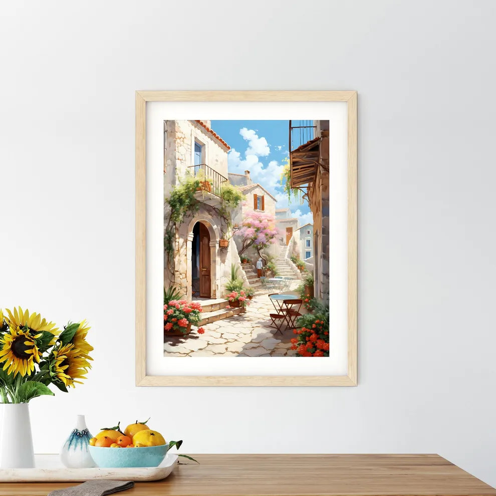 Painting Of A Courtyard With A Table And Chairs Art Print Size Chart