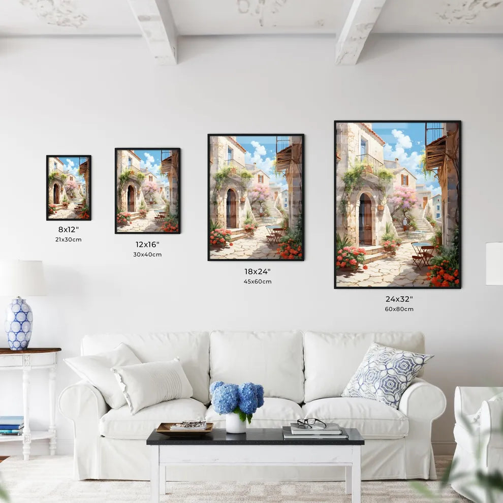 Painting Of A Courtyard With A Table And Chairs Art Print Interior Design