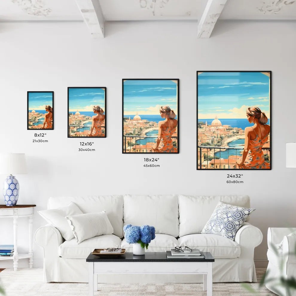 Woman Looking At A City Art Print Interior Design