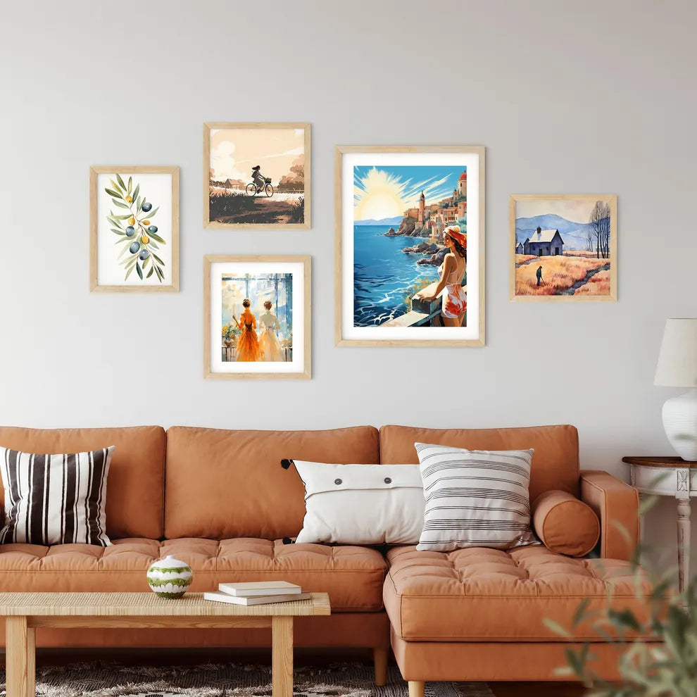 Woman Looking At A City By The Water Art Pri Framed Print