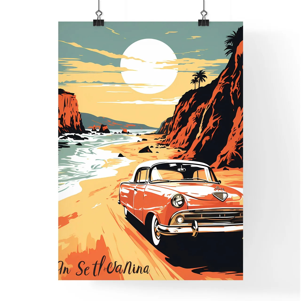Car On A Beach Art Prin Poster