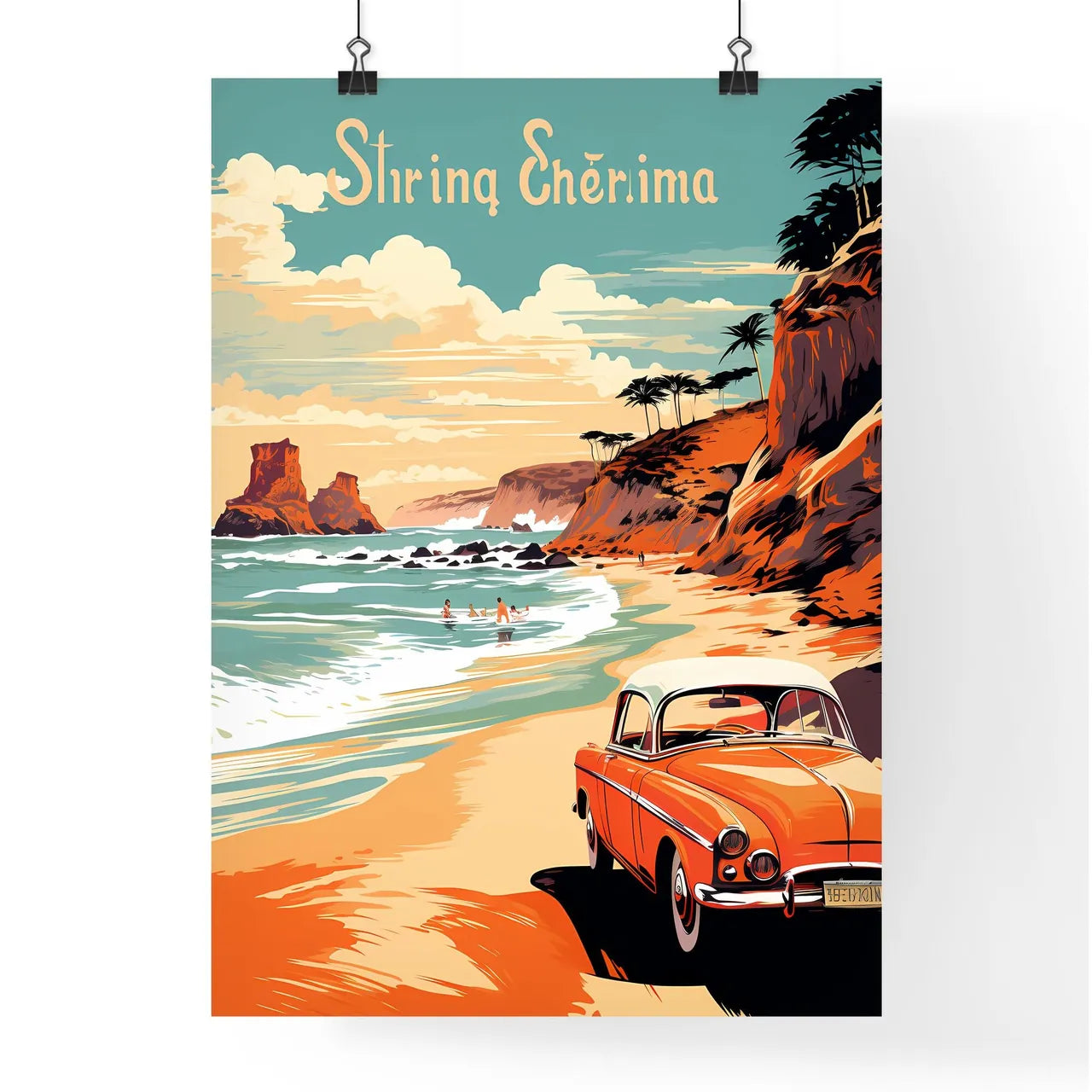 Car On A Beach Art Prin Poster