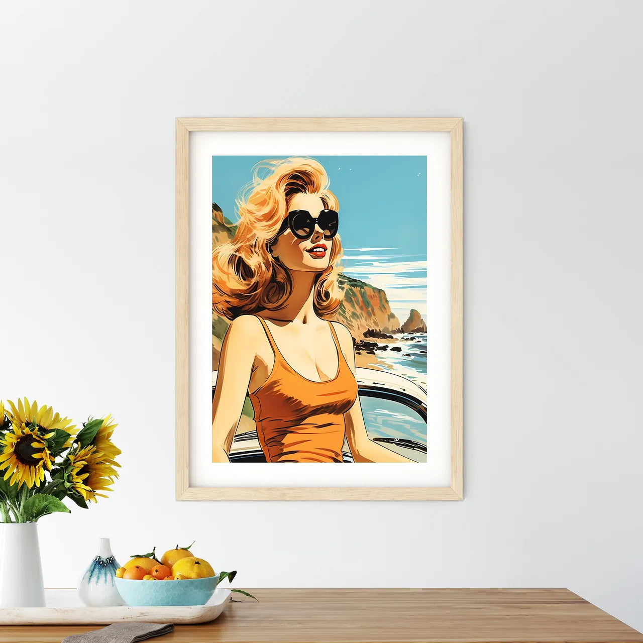 Woman In Sunglasses And Orange Tank Top Art  - Kitchen Hangings