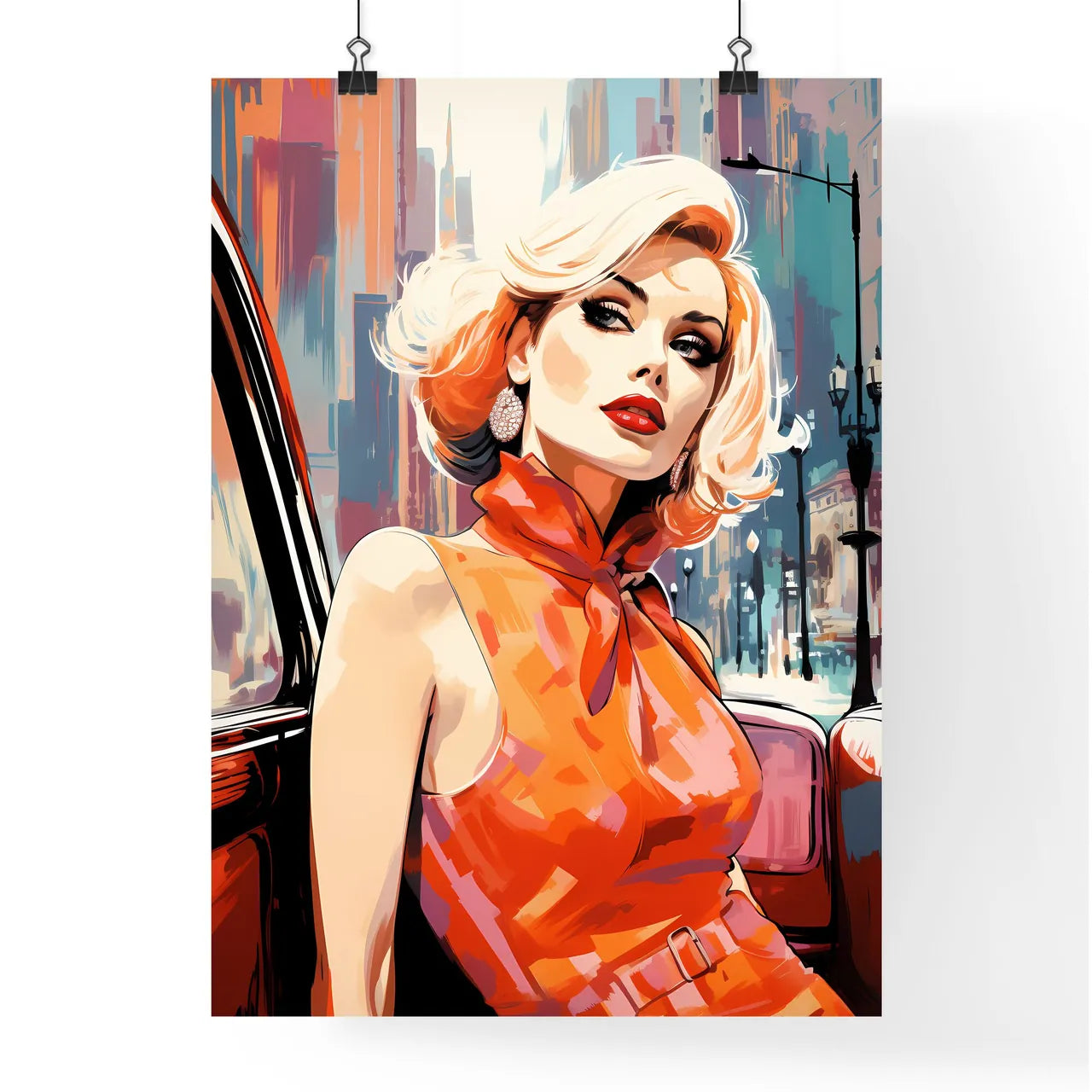 Woman In An Orange Dress Art Print Poster